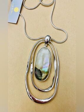 TRUE TO FORM Double Hoop Oval Abalone Adjustable Necklace